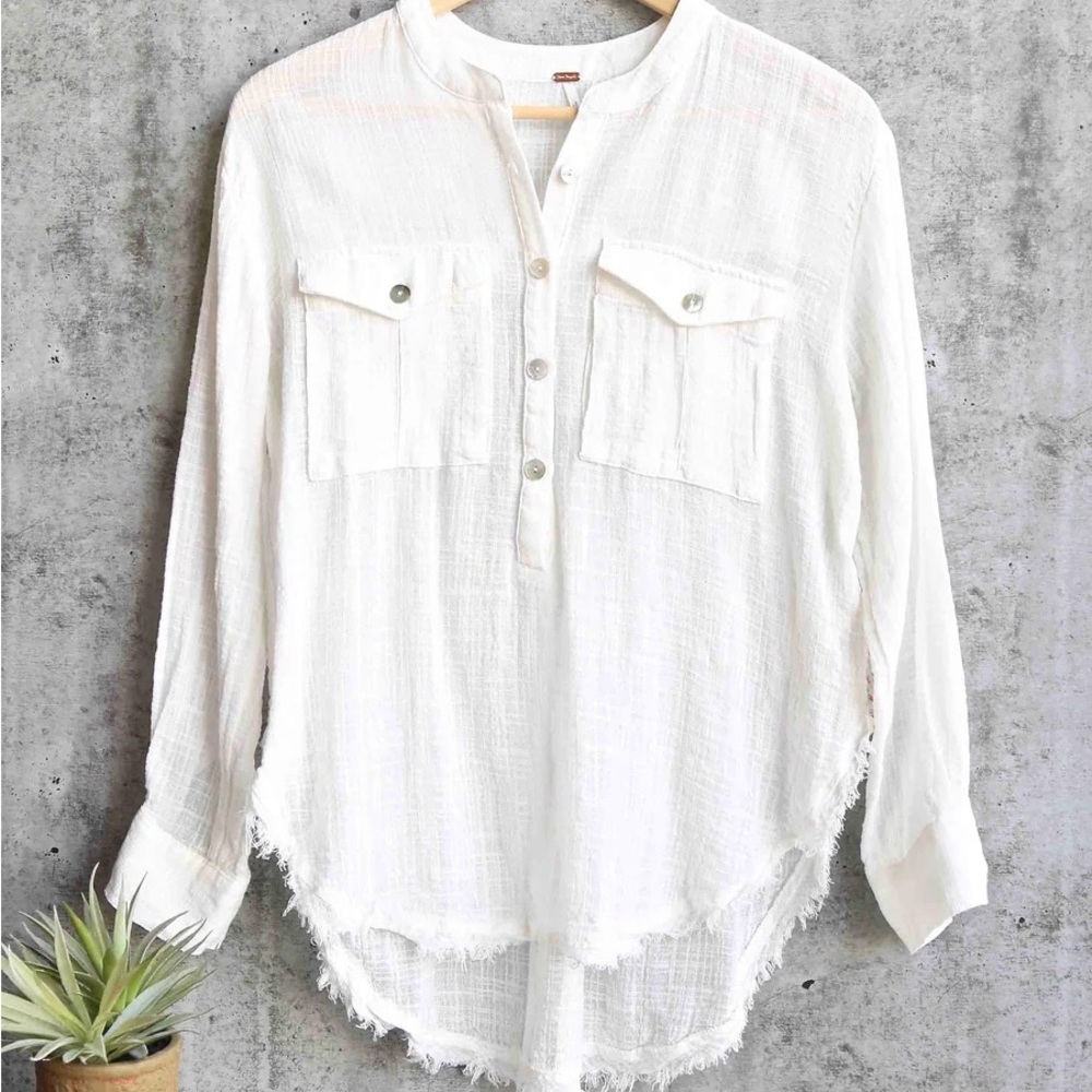 Free People White Lightweight Button Down Shirt - Picture 7 of 14